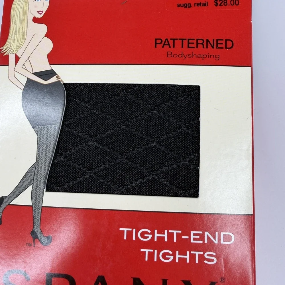 Spanx Tight-End Leggings Womens Size B Black Diamond Foil Patterned Bodyshaping